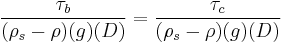 \frac{\tau_b}{(\rho_s-\rho)(g)(D)}=\frac{\tau_{c}}{(\rho_s-\rho)(g)(D)}