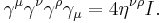 \gamma^\mu \gamma^\nu \gamma^\rho \gamma_\mu = 4 \eta^{\nu\rho} I. \,