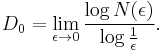 D_0 = \lim_{\epsilon \rightarrow 0} \frac{\log N(\epsilon)}{\log\frac{1}{\epsilon}}.