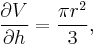 \frac{ \partial V}{\partial h} = \frac{\pi r^2}{3},