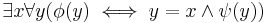 \exists x\forall y (\phi(y) \iff y=x \and \psi(y))