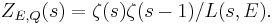 Z_{E,Q}(s)= \zeta(s)\zeta(s-1)/L(s,E).