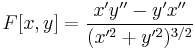 F[x,y]= \frac{x'y''-y'x''}{(x'^2%2By'^2)^{3/2}}