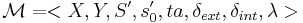 \mathcal{M}=<X,Y,S',s_0',ta,\delta_{ext}, \delta_{int}, \lambda>