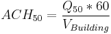  ACH_{50} = {Q_{50}*60\over V_{Building}}\,\!