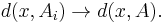 d(x, A_{i}) \to d(x, A).