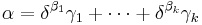 \alpha = \delta^{\beta_1}\gamma_1 %2B \cdots %2B \delta^{\beta_k}\gamma_k