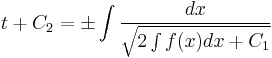 t %2B C_2 = \pm \int \frac{dx}{\sqrt{2 \int f(x) dx %2B C_1}}