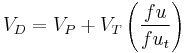 {V_{D}} = {V_{P}} %2B {V_{T}} \left(\frac{fu}{fu_{t}}\right)