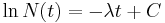 \ln N(t) = -\lambda t %2B C \,