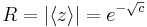 
R=|\langle z \rangle| = e^{-\sqrt{c}}
