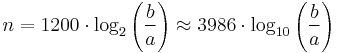 n = 1200 \cdot \log_2 \left( \frac{b}{a} \right) \approx 3986 \cdot \log_{10} \left( \frac{b}{a} \right)