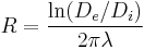  R=\frac{\ln(D_e / D_i)}{2 \pi \lambda}