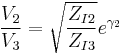 \frac{V_2}{V_3}=\sqrt{\frac{Z_{I2}}{Z_{I3}}}e^{\gamma_2}