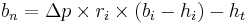  b_n = \Delta p \times r_i \times ( b_i - h_i ) - h_t