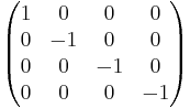 \begin{pmatrix} 1 & 0 & 0 & 0 \\ 0 & -1 & 0 & 0 \\ 0 & 0 & -1 & 0 \\ 0 & 0 & 0 & -1 \end{pmatrix} 