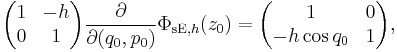 
    \begin{pmatrix}1&-h\\0&1\end{pmatrix}\frac{\partial}{\partial (q_0,p_0)}\Phi_{{\mathrm{sE}},h}(z_0)
    = \begin{pmatrix}1&0\\-h\cos q_0&1\end{pmatrix},