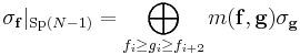 \sigma_{\mathbf{f}}|_{\mathrm{Sp}(N-1)}= \bigoplus_{f_i \ge g_i\ge f_{i%2B2}} m(\mathbf{f},\mathbf{g}) \sigma_{\mathbf{g}}