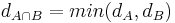 d_{A\cap B}= min(d_A, d_B)