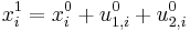 x_{i}^{1} = x_{i}^{0} %2B u_{1,i}^{0} %2B u_{2,i}^{0}