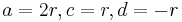 a = 2r, c = r, d = -r\,\!