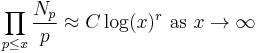 \prod_{p\leq x} \frac{N_p}{p} \approx C\log (x)^r \mbox{ as } x \rightarrow \infty 