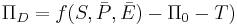 \Pi_D=f(S,\bar{P},\bar{E}) - \Pi_0 - T) \,