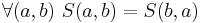 \forall (a,b)\ S (a,b) = S (b,a)