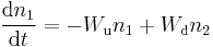 ~ 
\frac{{\rm d}n_1}{{\rm d}t}=-W_{\rm u} n_1 %2B W_{\rm d} n_2
~