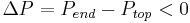 \Delta P = P_{end}-P_{top} < 0 