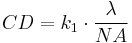 CD = k_1 \cdot\frac{\lambda}{NA}