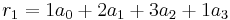 r_1 = 1a_0 %2B 2a_1 %2B 3a_2 %2B 1a_3