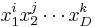 x_1^ix_2^j\cdots x_D^k