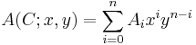  A(C;x,y) = \sum_{i=0}^n A_i x^i y^{n-i} 