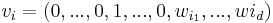  v_i = (0, . . . , 0, 1, . . . , 0, w_{i_1}, . . . , w{i_d})