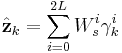 \hat{\textbf{z}}_{k} = \sum_{i=0}^{2L} W_{s}^{i} \gamma_{k}^{i} 