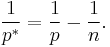 \frac{1}{p^*} = \frac{1}{p} - \frac{1}{n}.