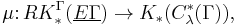  \mu\colon RK^\Gamma_*(\underline{E\Gamma}) \to K_*(C^*_\lambda(\Gamma)),