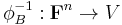 \phi_B^{-1}:\mathbf{F}^n\to V