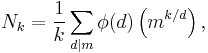 N_k = \frac{1}{k}\sum_{d|m}\phi(d)\left(m^{k/d}\right),