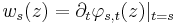 \displaystyle{ w_s(z)=\partial_t\varphi_{s,t}(z)|_{t=s}}