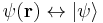 \psi(\mathbf{r}) \leftrightarrow |\psi\rangle