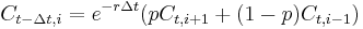 C_{t-\Delta t,i} = e^{-r \Delta t}(pC_{t,i%2B1} %2B (1-p)C_{t,i-1}) \,