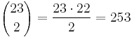 {23 \choose 2} = \frac{23 \cdot 22}{2} = 253