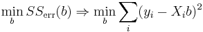 \min_b SS_\text{err}(b) \Rightarrow \min_b \sum_i (y_i - X_ib)^2\,