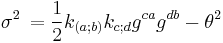 \sigma ^2 \, = \frac{1}{2}k_{(a;b)}k_{c;d}g^{ca}g^{db} - \theta ^2