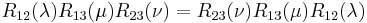  R_{12}(\lambda)R_{13}(\mu)R_{23}(\nu) = R_{23}(\nu)R_{13}(\mu)R_{12}(\lambda)