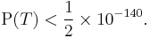  \operatorname{P}(T) < \frac{1}{2} \times 10^{-140}. 