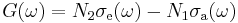 ~~~~~~~~~~~~~~~G(\omega)=N_2 \sigma_{\rm e}(\omega)-N_1 \sigma_{\rm a}(\omega)