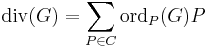 \mathrm{div}(G)=\sum_{P\in C} {\mathrm{ord}}_P(G)P